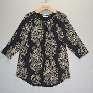 Lucky Brand Tunic Plus L Black Floral Viscose Boho Casual Lightweight Relaxed